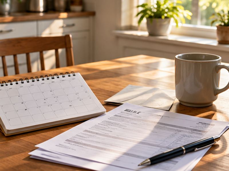 A bill and calendar on a table